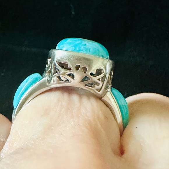 Rectangular Cushion Cabochon Turquoise Rhodium over Sterling Silver Ring NWT - Picture 6 of 11